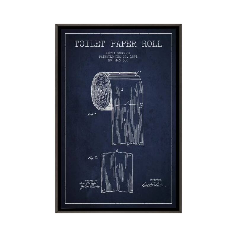 iCanvas "Toilet Paper Navy Blue Patent Blueprint" by Aged Pixel Framed - Charcoal - 40x26