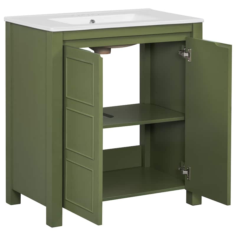 30 " Rustic Bathroom Vanity with Ceramic Sink, Adjustable Shelves