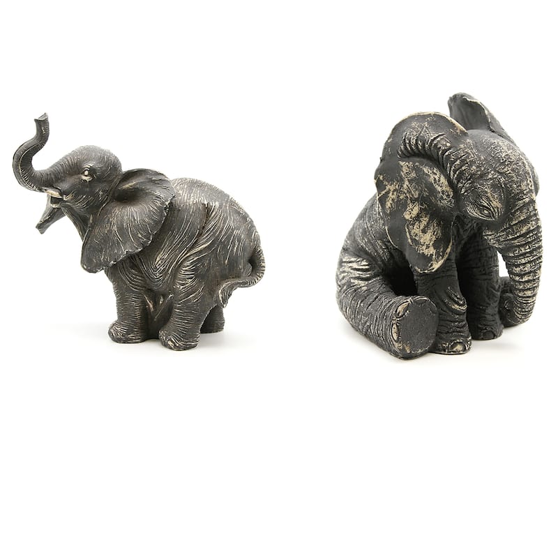 Standing Elephant Statuette Figurine Sculpture Distressed Grey Ecru - 6 ...