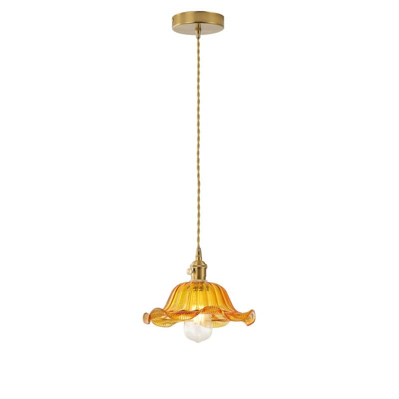 Modern 1Light Pendant with Amber Glass Shade and Brass Finish