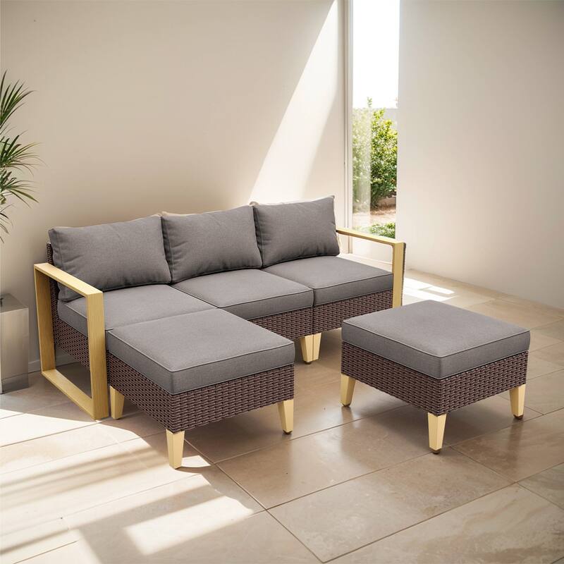 Gymojoy 3-Piece Outdoor PE Rattan Furniture Set - Brown - Grey