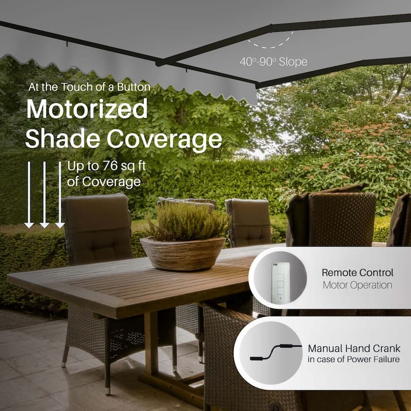 ALEKO Caribbean Motorized Retractable Patio Awning - Black Frame - Silver Gray - 10 x 8 Feet