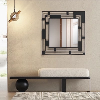 MacLuu Modern & Contemporary Black Square Metal Art Mirror Wall Decor - 23.68" W x 23.68" H x 1.5" D