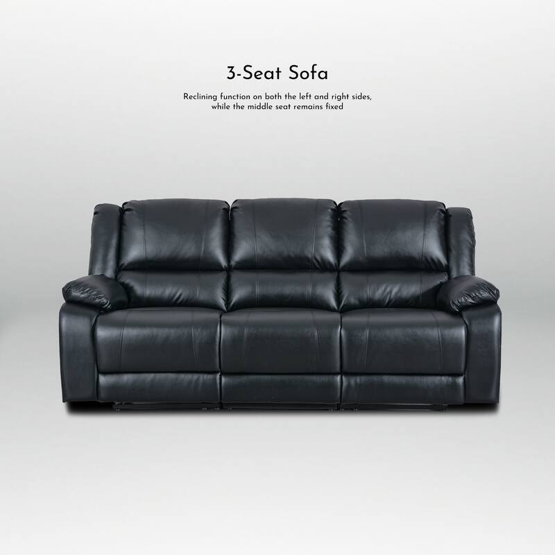 2-Piece Classic Faux Leather Manual Reclining Living Room Sofa Set with Console and Cup Holders