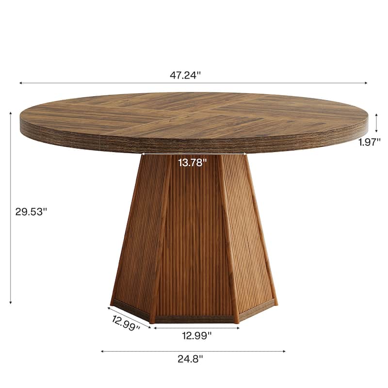 47-Inch Round Dining Table for 4, Farmhouse Industrial Wooden Kitchen Table
