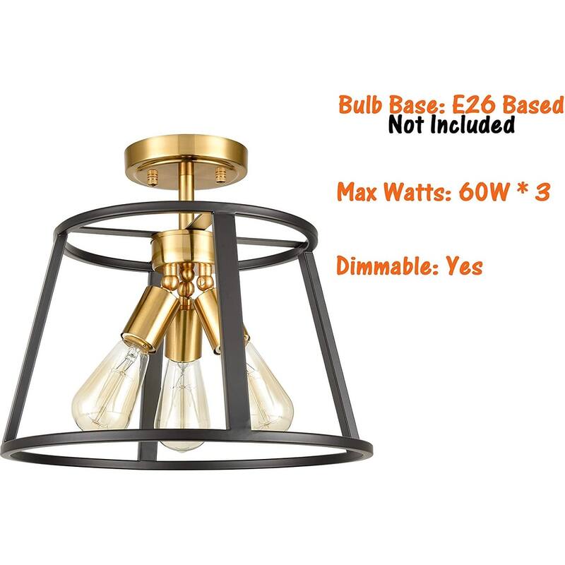 3 light semi flush mount ceiling light cage ceiling lamp with brass and black finish