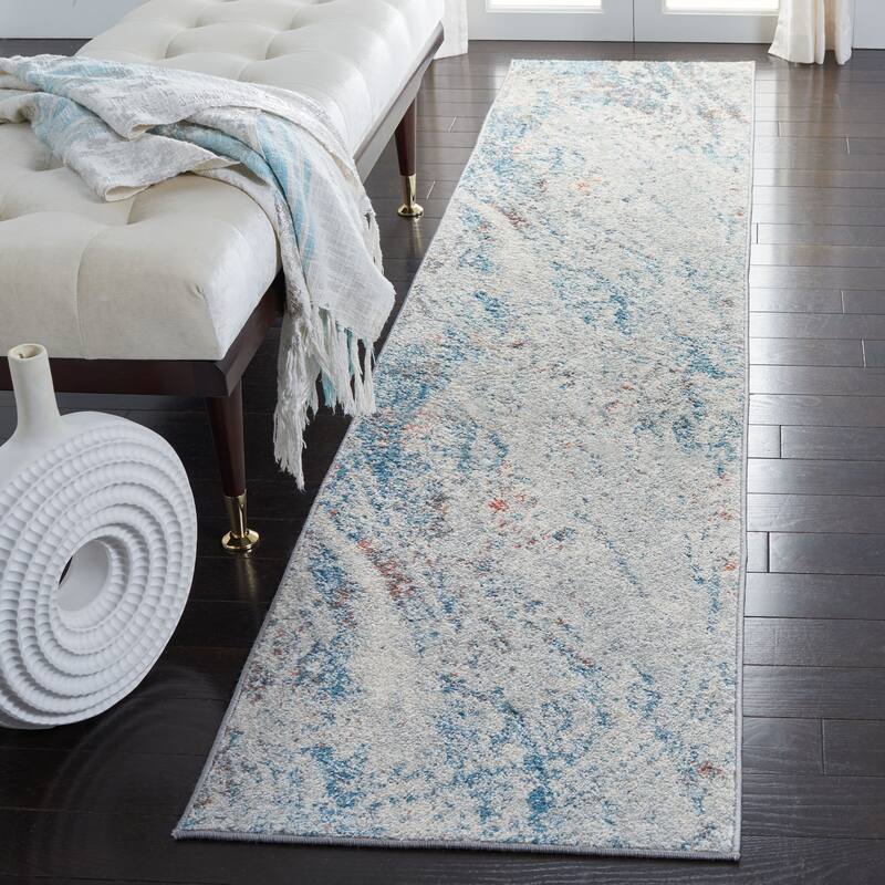 SAFAVIEH Tulum Marcella Modern Abstract Rug - 2' x 7' Runner - Ivory/Blue
