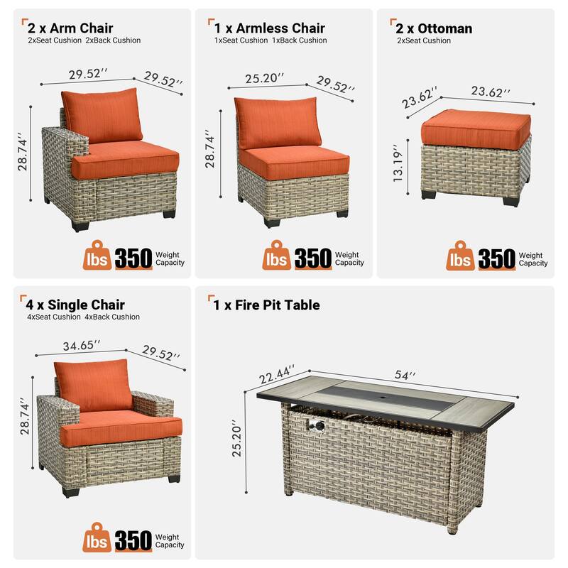 XIZZI 10-piece Patio Wicker Furniture Conversation Set with Fire Pit Table