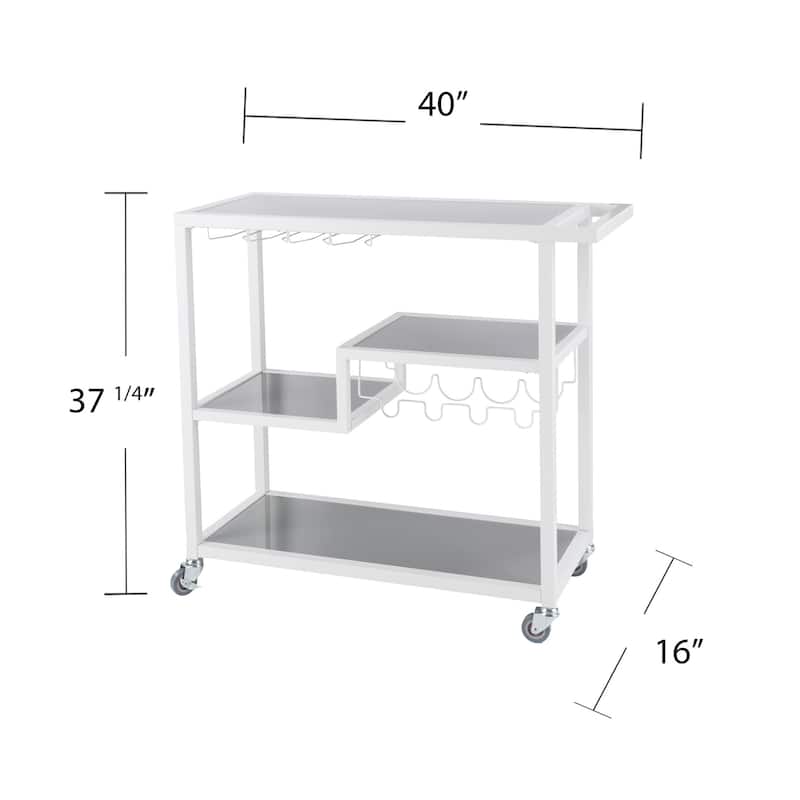 Rectangular Modern Grey-White Bar Cart with Wine Bottle Storage and 8 Glass Holders - 37.25"H x 40"W x 16"D
