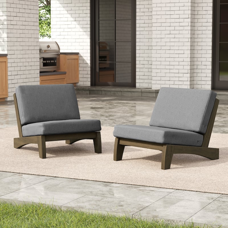 Outdoor Acacia Club Chair Set Loveseate with Weather-Resistant Cushions - Grey - 2 Set Club Chairs