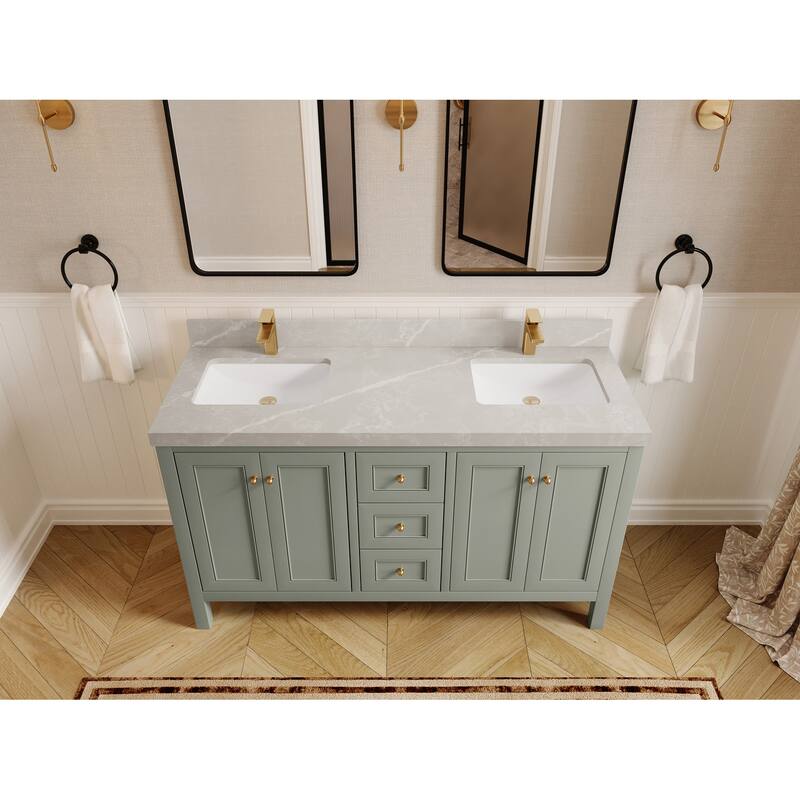 Willow Collections 60 in. W x 22 in. D Nashville Double Bowl Sink Bathroom Vanity with Countertop - 2"Pearl Gray - Evergreen