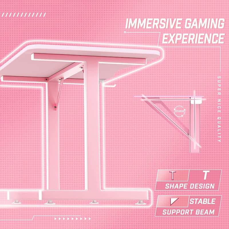 BOSSIN Ergonomic Gaming Desk T-Shaped Office PC Computer Desk with Full Desk Mouse Pad, Handle Rack, Cup Holder Headphone Hook