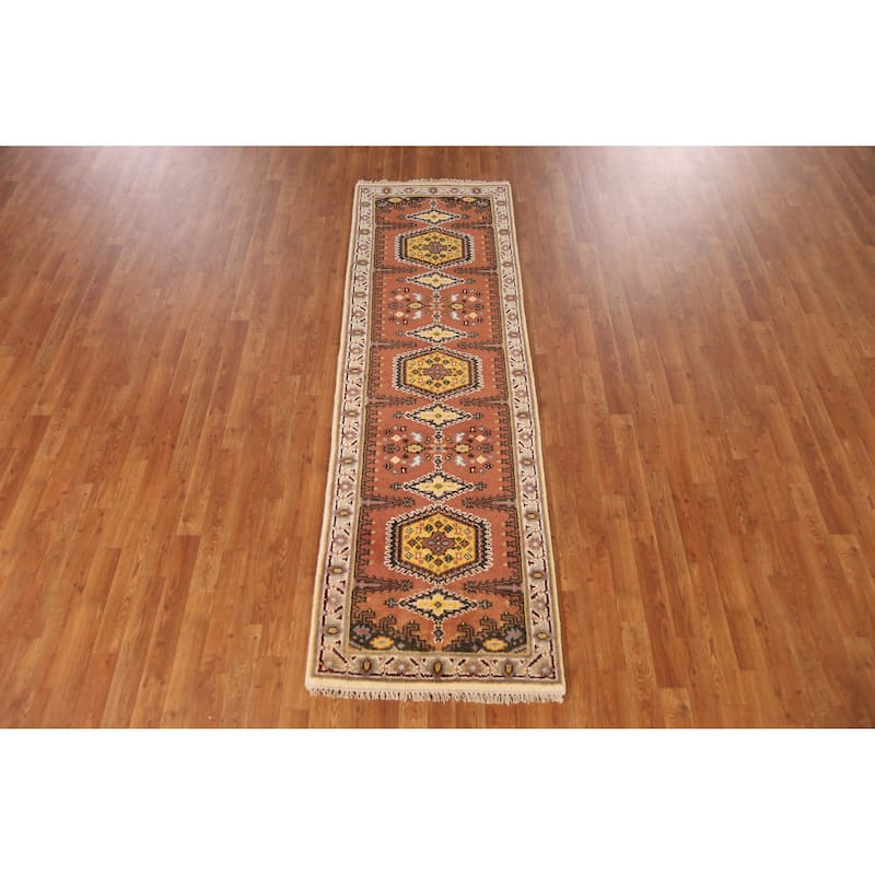 Orange Viss Indian Runner Rug Hand-Knotted Wool Carpet - 2'6" x 8'0"