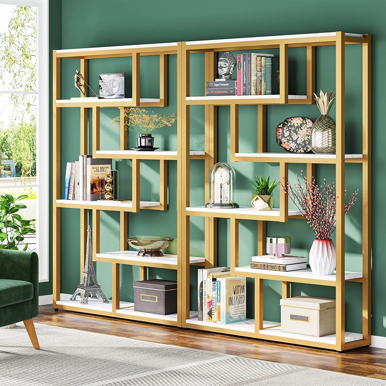 6-tier Etagere Bookshelf Bookcase with Storage and Display Shelves