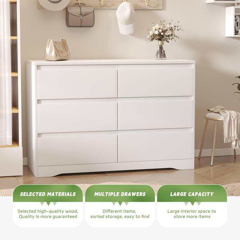 47.2'' W 6-Drawer Wooden Bedroom Double Dresser Chest of Drawers