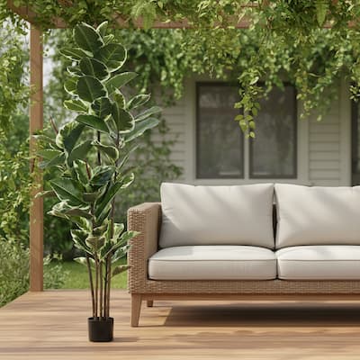HomeRoots 73" Green Artificial Rubber Tree in a Black Pot - 6.69 in. x 72.83 in. x 6.69 in.