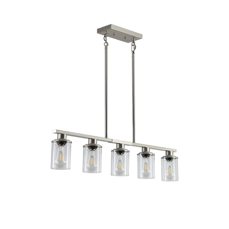 37" Brushed Nickel 5-Light Chandelier - Contemporary Kitchen Island Pendant Light with Clear Glass Shades - Chrome