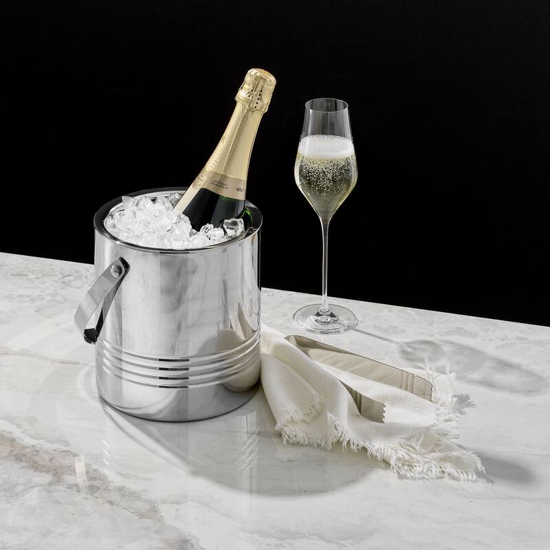 JoyJolt Double Wall Stainless Steel Ice Bucket with strainer and Tongs - 101 oz