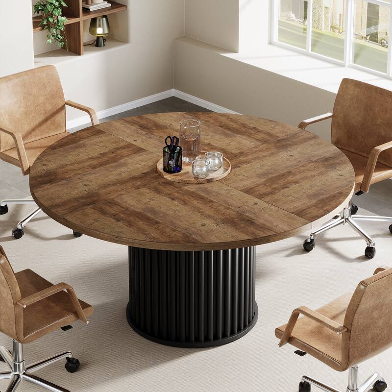 47 Inch Round Conference Table with Metal Base - 47.24" W x 47.24" D x 29.92" H