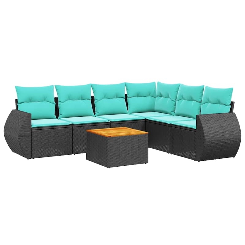 vidaXL 7 Piece Patio Sofa Set with Cushions Black Poly Rattan - 24.4 x 24.4 x 27.2