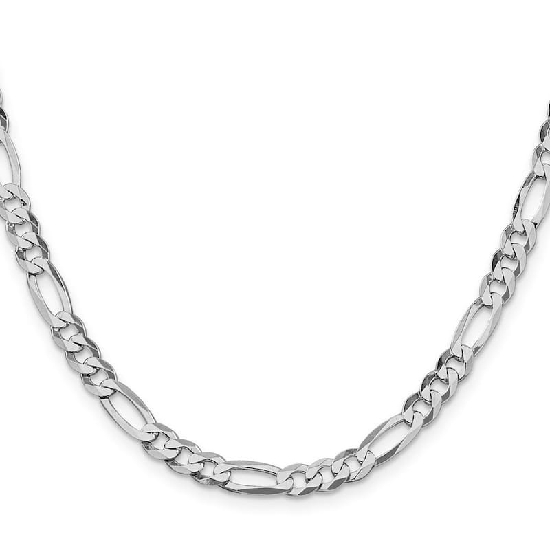 Curata 925 Sterling Silver Rhodium Plated 5.5mm Lightweight Flat Figaro Chain Necklace