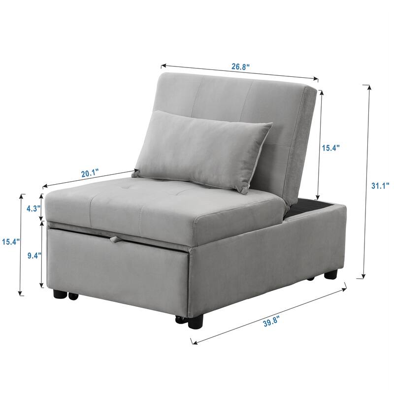 39.8" Single Folding Ottoman Sofa Bed with Adjustable Back and Pillows for Living Room