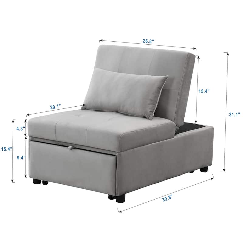 Multi-Functional Folding Ottoman Sofa Bed with Converts to Lounge Chair and Single Bed (264lb Capacity)