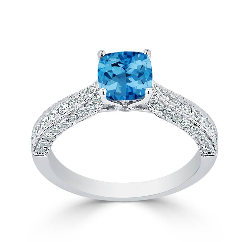 Auriya 1ct Unique Cushion-cut Swiss Blue Topaz and Diamond Engagement Ring 3/8ctw 14k Gold