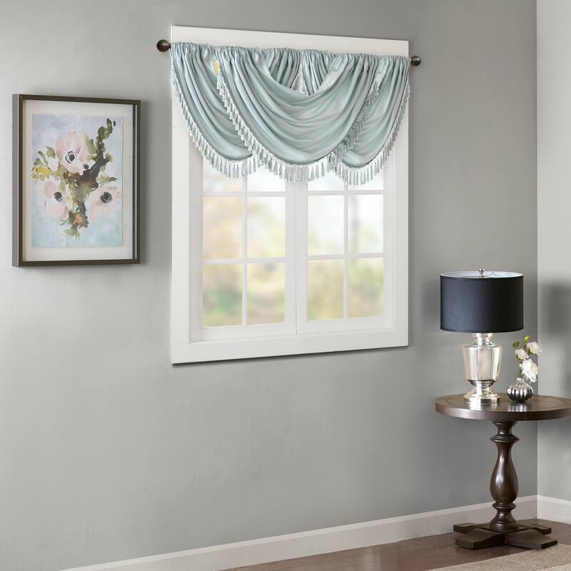 Madison Park Juline Faux Silk Waterfall Embellished Valance - 38 x 46"