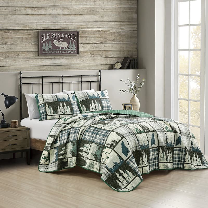 MarCielo 3 Pcs Cabin Lodge Rustic Country Quilt Bedspread Set - King