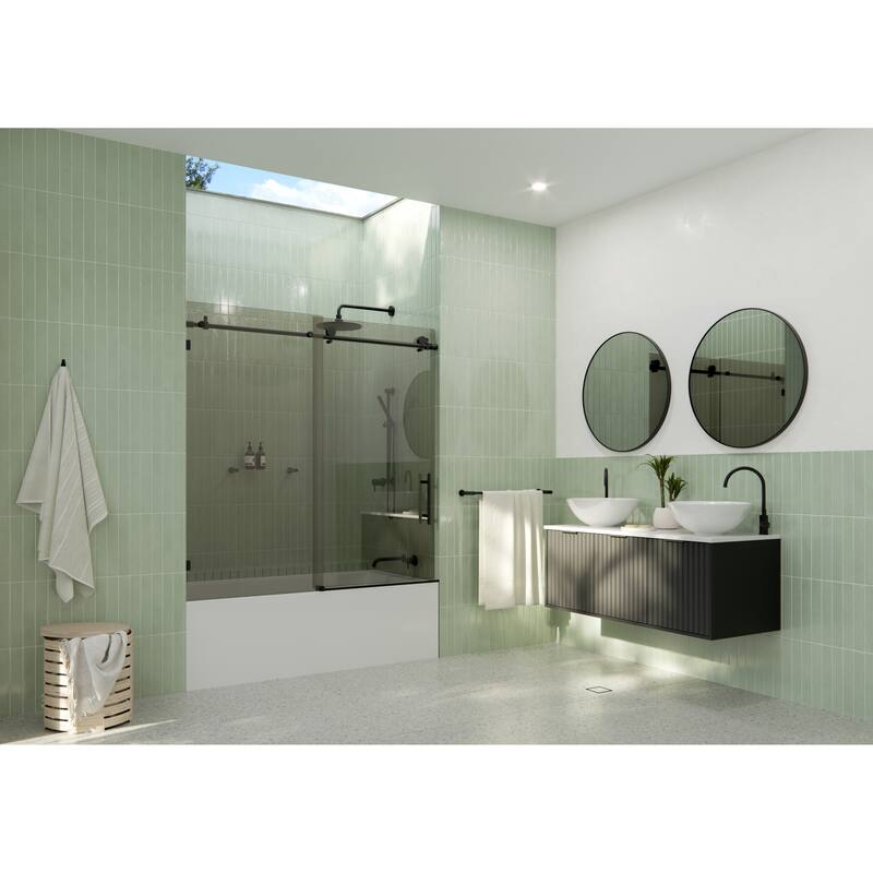 Equinox 60 in. x 60 in. Fully Frameless Glass Bath Slider with Gray Tint