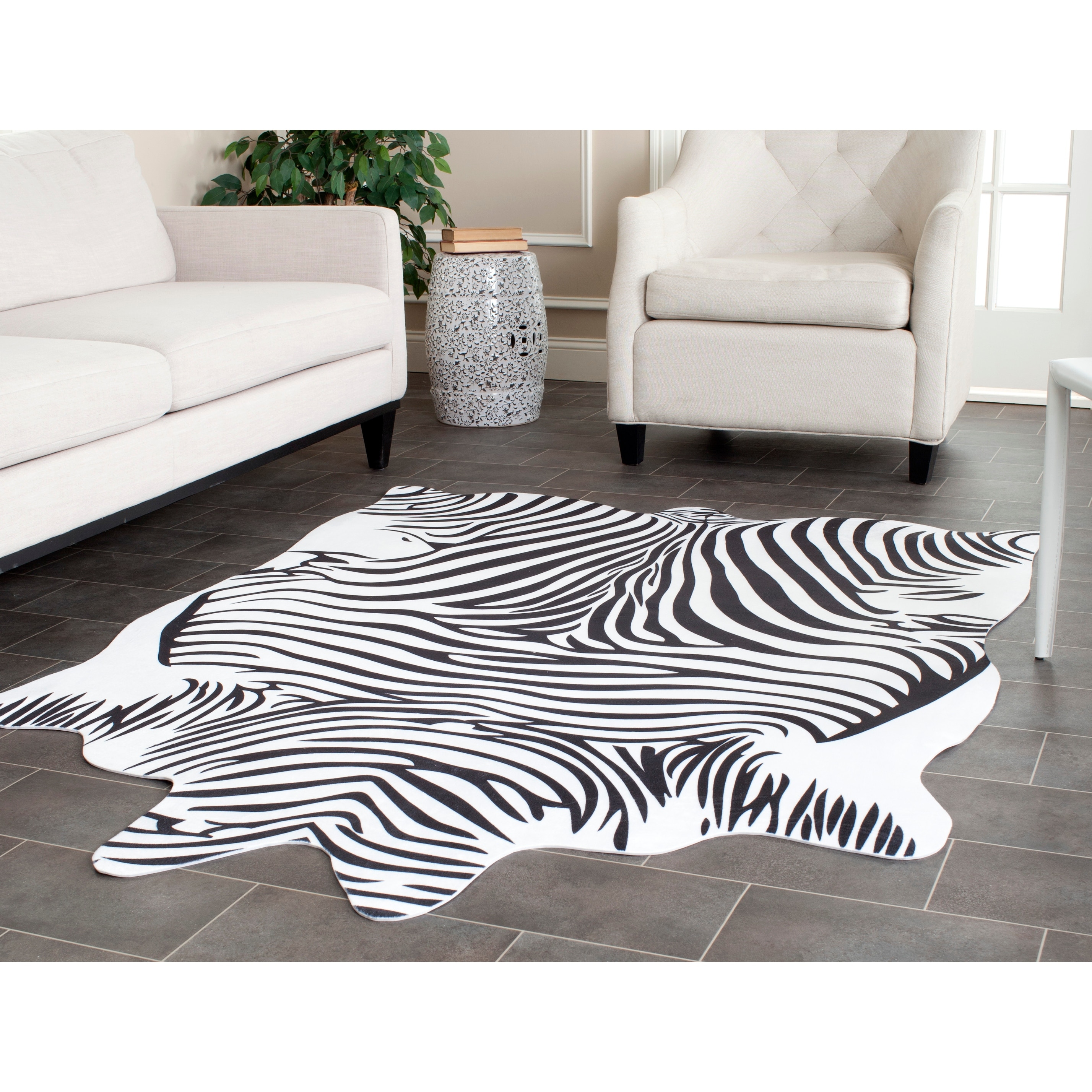 Safavieh Faux Zebra Black White Polyester Rug 5 X 6 Safavieh Faux Zebra Black White