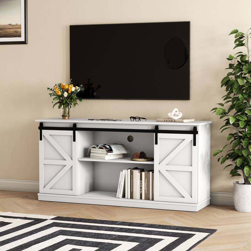 Farmhouse TV Stand for up to 60" with Sliding Barn Door
