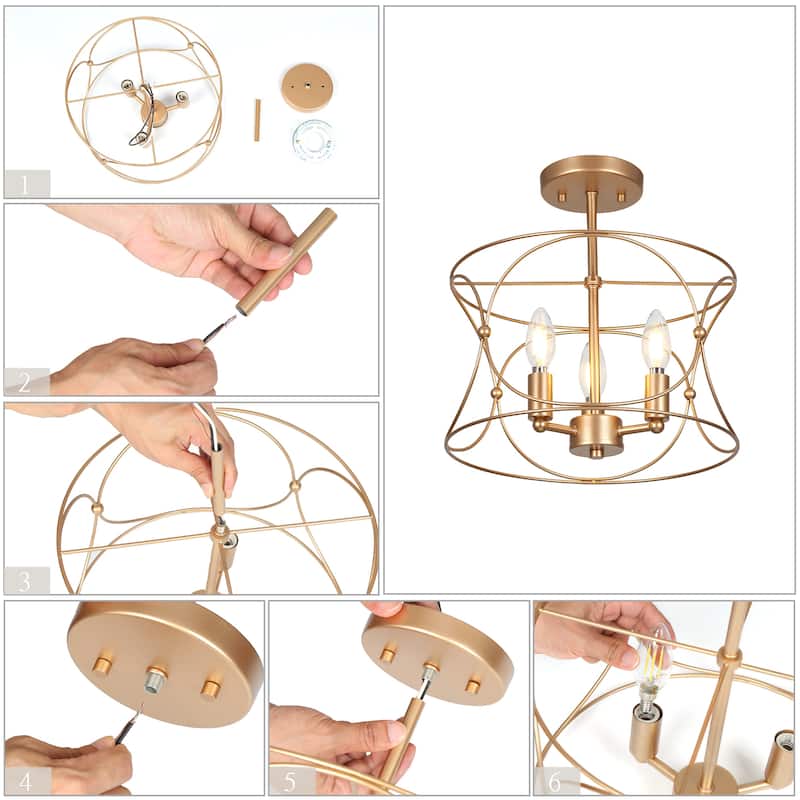 Clarise Modern Farmhouse Lantern Drum Semi-flush Mount Lights Chandelier Open Ceiling Light - D13'' x H13''