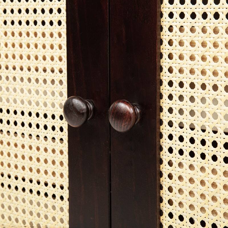 Murphy Bed Cabinet with Large Storage Drawer, Wood Hideaway Wall Bed Frame with USB Ports, Rattan Decoration Panel