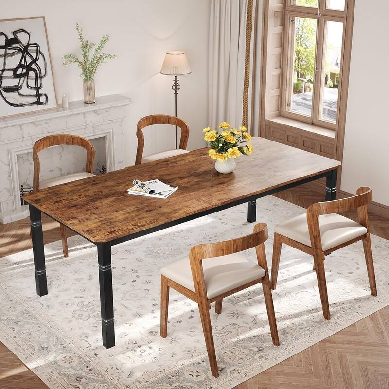 Farmhouse Dining Table for 6-8 People - Rustic Industrial Kitchen Table for Dining Room