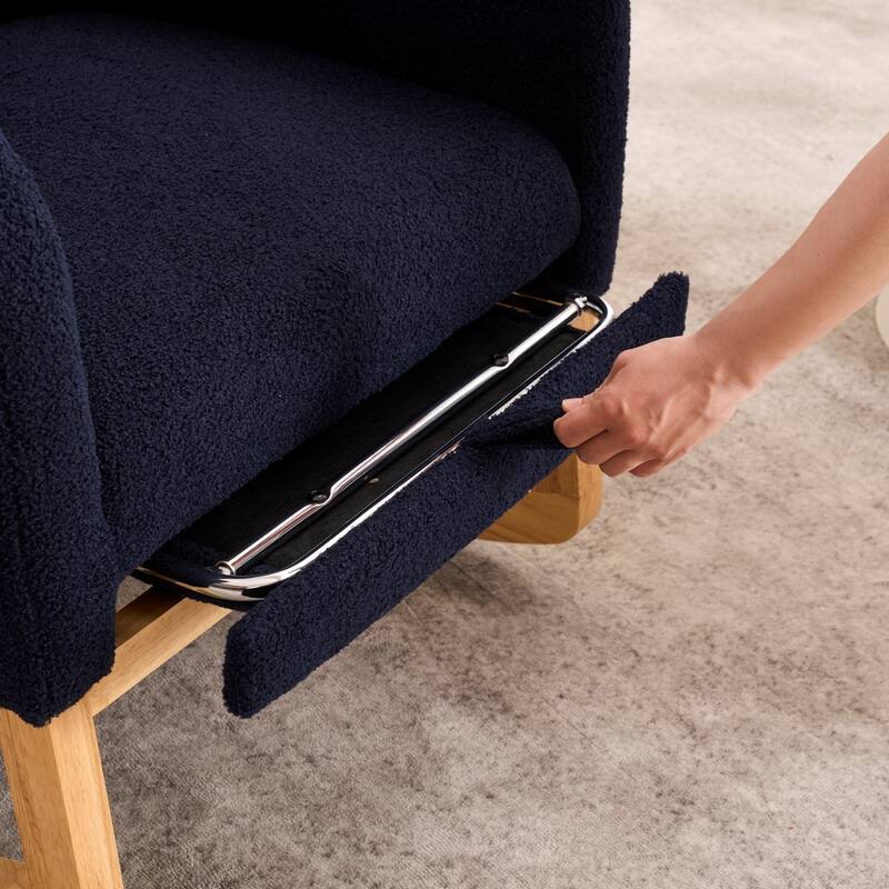 Accent Rocking Chair with Footrest & Storage Pocket, High-Back Rocker, Rubber Wood Lounge Chair