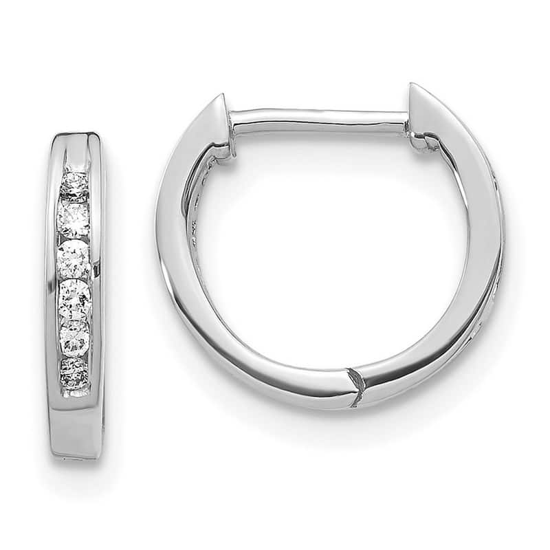 Curata 14k White Gold Solid Open back Polished Diamond Hinged Hoop Earrings - 11x11mm Wide 1mm Thick