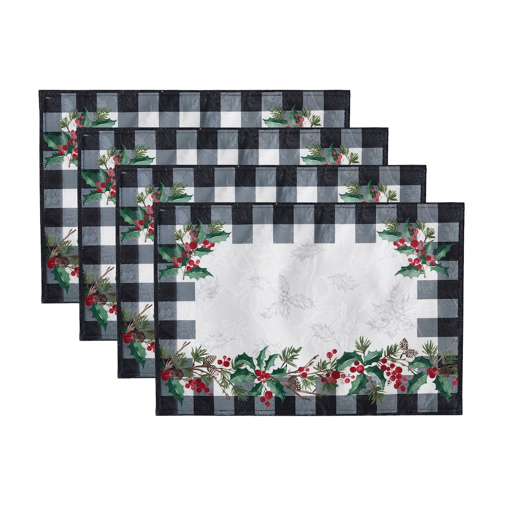Holly Farmhouse Charm Holiday Fabric Placemats, Set of 4