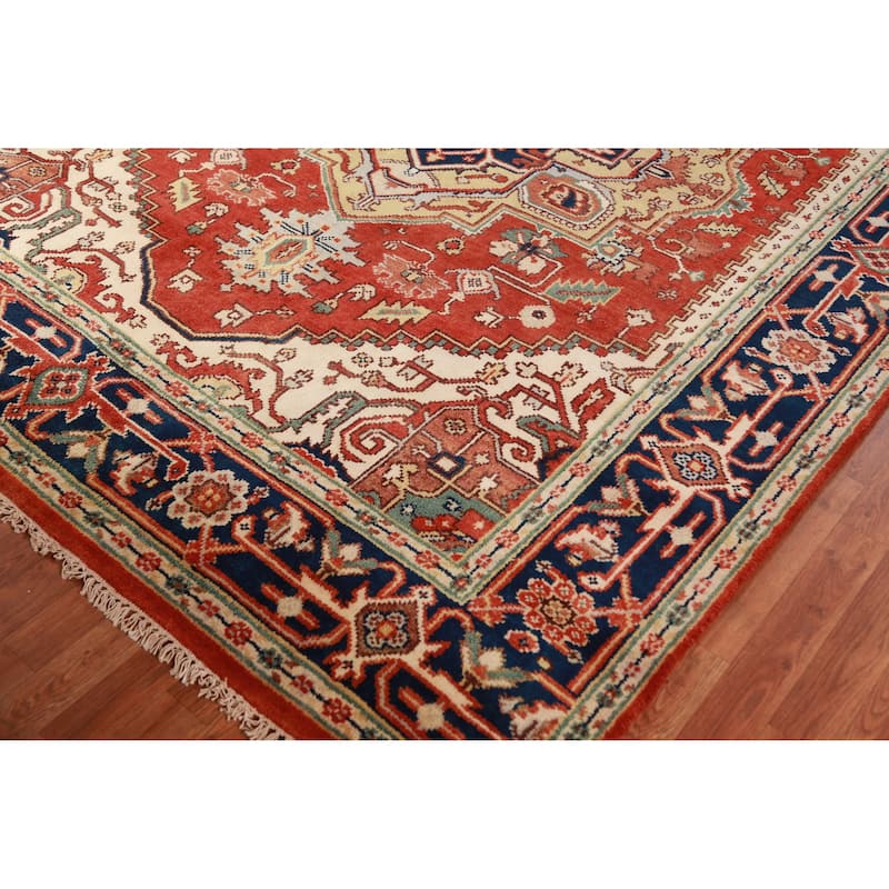 Hand Knotted Oriental 100% Wool Carpet Traditional Medallion Oranges & Rust Heriz (serapi) Area Rug - 10' 0'' X 7' 10''