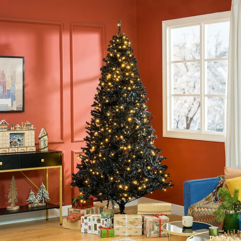 HOMCOM Pre-Lit Douglas Fir Tree - Warm White LED Lights, Realistic Branches, Black