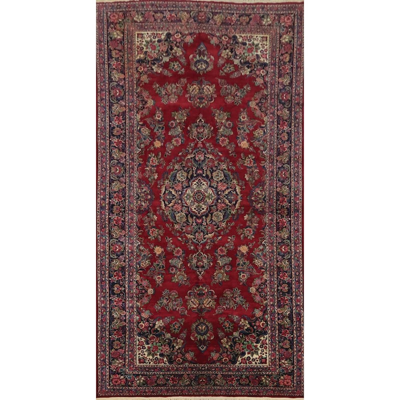 Hand Knotted Oriental 100% Wool Carpet Traditional Floral Red Shahbaft Area Rug - 18' 4'' X 9' 1''