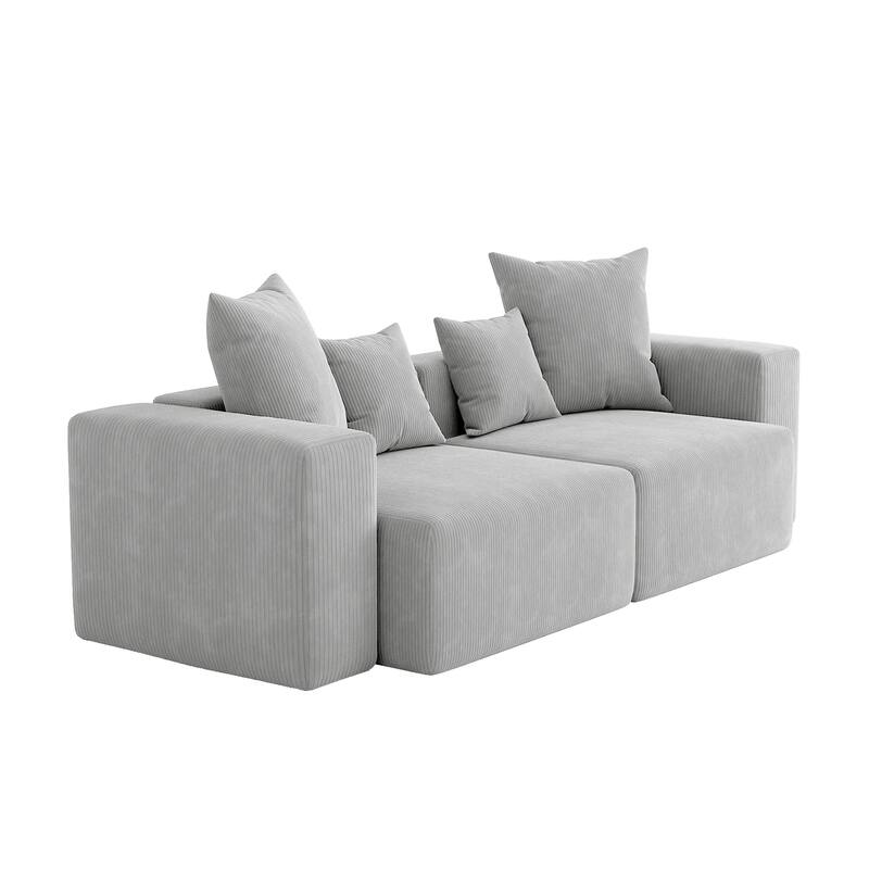 2 Set Oversized Corduroy Sectional Sofa Square Arm