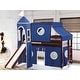 preview thumbnail 96 of 117, JACKPOT Prince & Princess Low Loft Twin Bed, Ladder Slide Tent & Tower Cherry with Blue & White Tent Tent