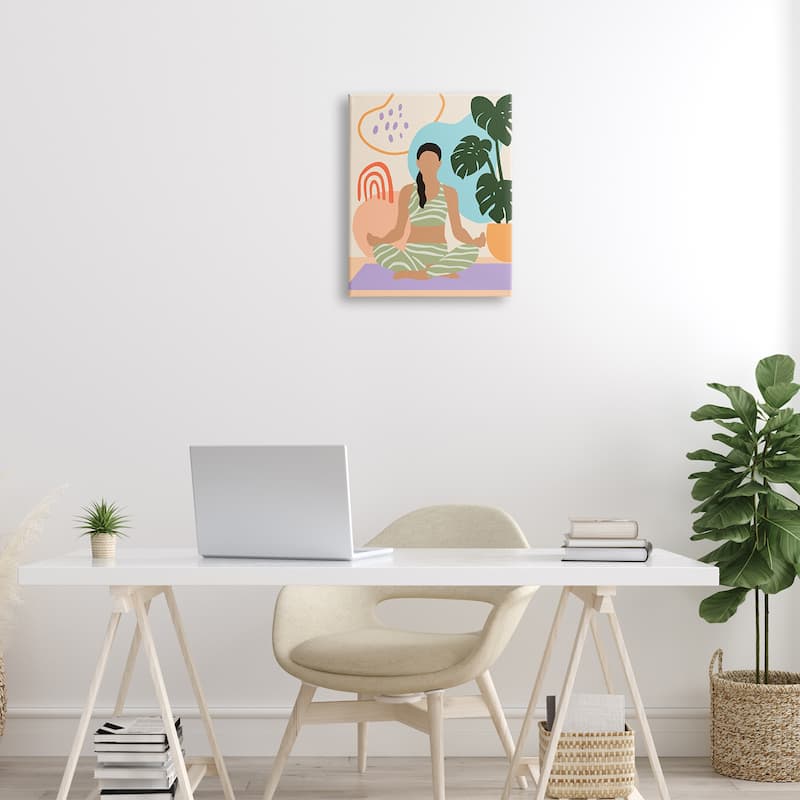 Stupell Modern Botanical Yoga Exercise Person Meditation Canvas Wall Art