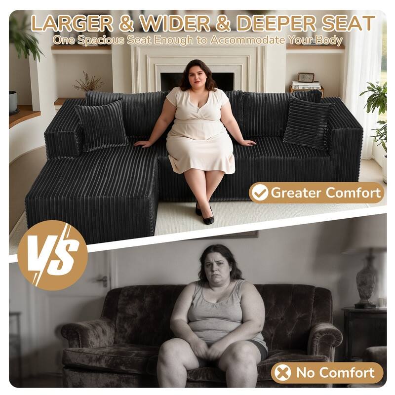 105 in. Wide Square Arm 2-Piece Modern Corduroy Fabric L-Shape Modular Sectional Sofa