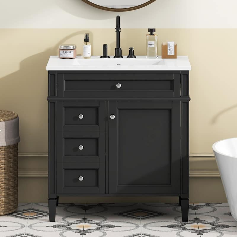Bathroom Vanity with Top Sink, Bathroom Storage Cabinet with 2 Drawers and 1 Door, Bathroom Vanities with 1 Tip-out Drawer