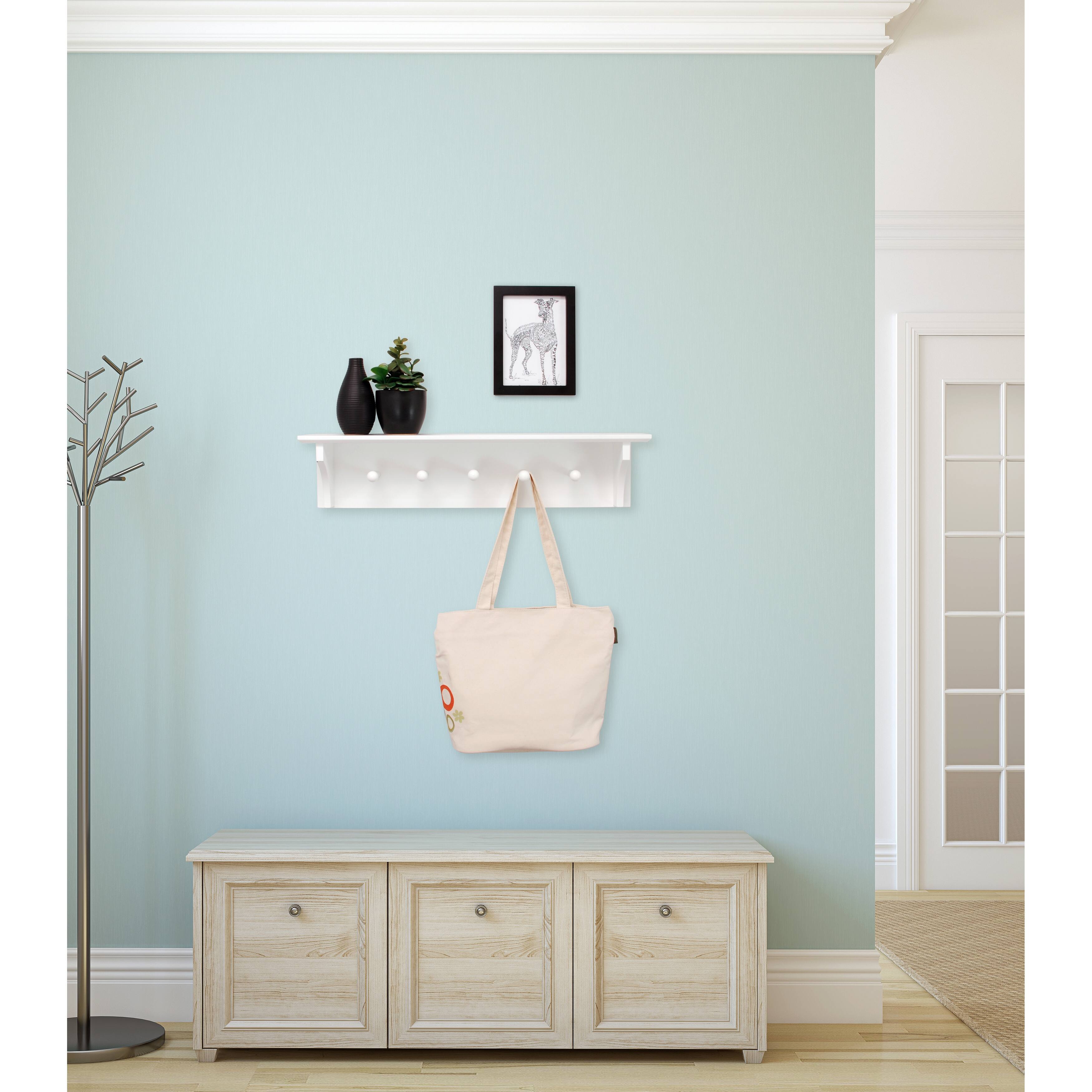 kieragrace KG Foster Wall Shelf 5 Pegs White 24" Bed Bath