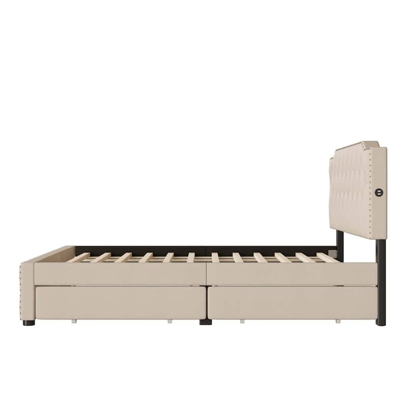 Queen Size Platform Bed with 2 Sets of USB Ports