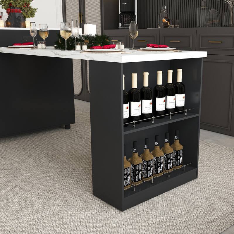 Kitchen Island with Expandable Dining Table, Mobile Kitchen Storage Cart on Locking Wheels, Kitchen Prep Table with Power Outlet